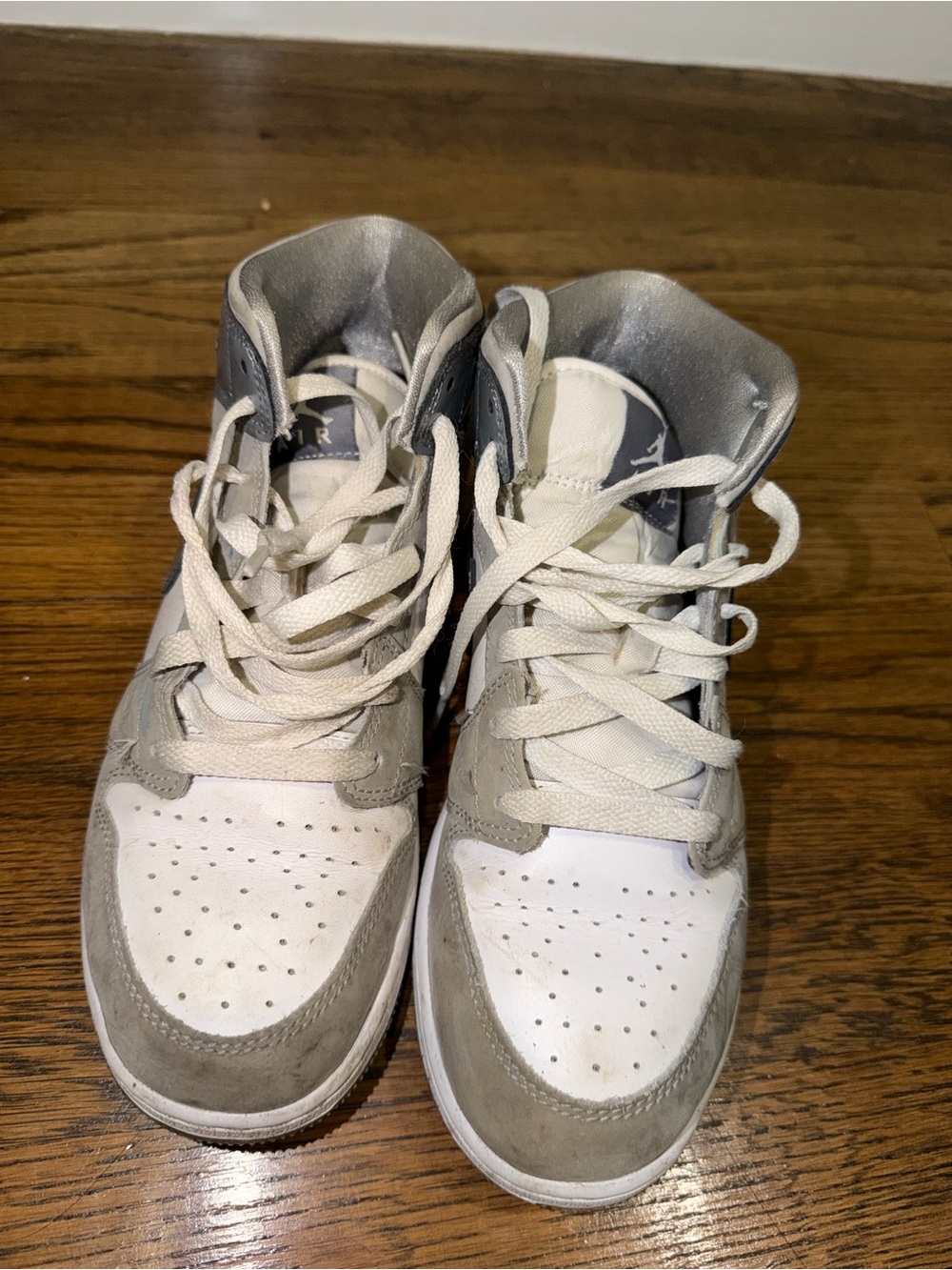 Nike Kids White and Gray High-Top Sneakers